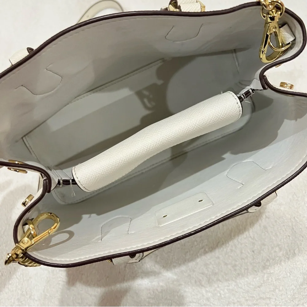 DKNY Ivory Leather Bianca Medium Satchel Bag